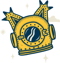 Illustration d'un casque de plongée sous-marine en forme de tête de chat